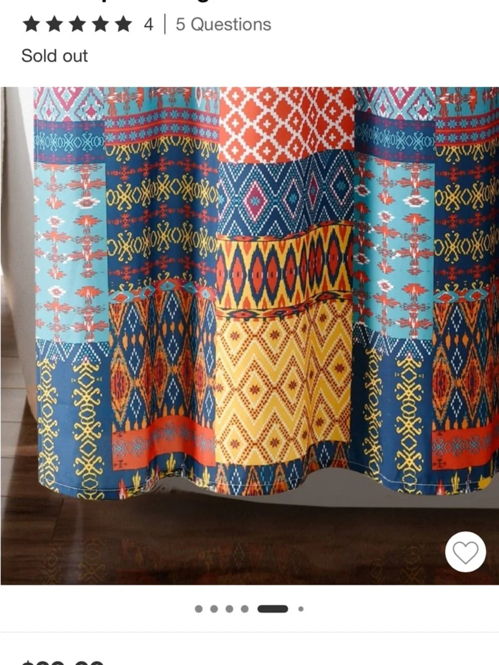 Multicolor Misha Patchwork Shower Curtain - Blue, Orange & Yellow. 72” x 72”